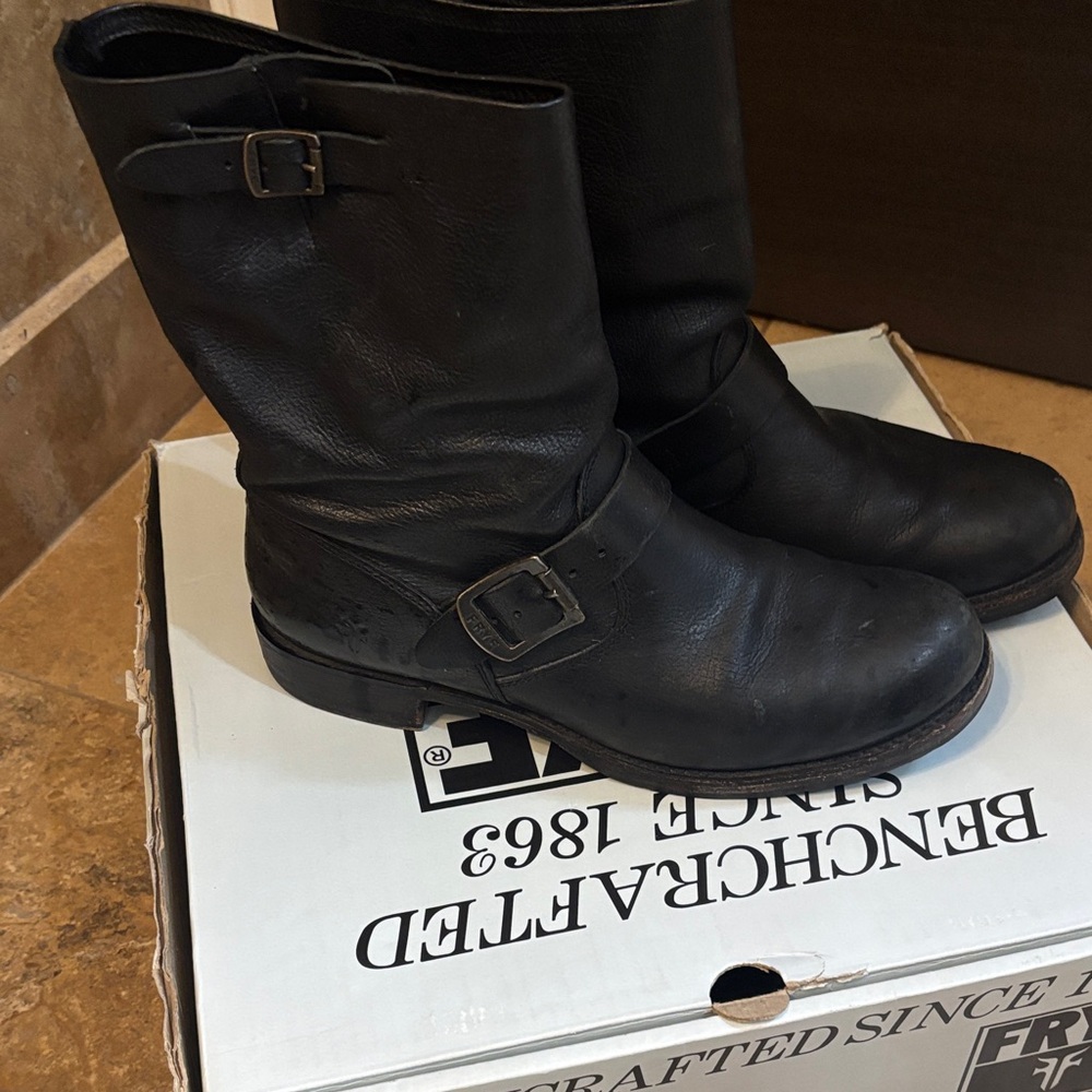 Frye Black Leather Combat Boots